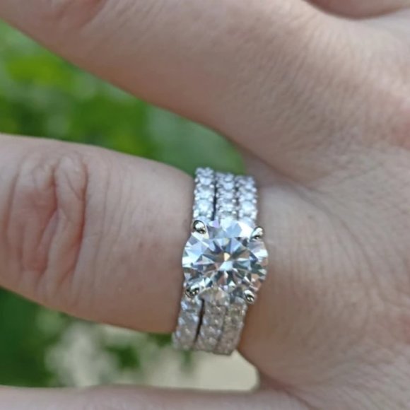 Certified 4.75ct. t.w. Moissanite Diamond Wedding 3 pcs Ring Set NEW - Picture 4 of 15